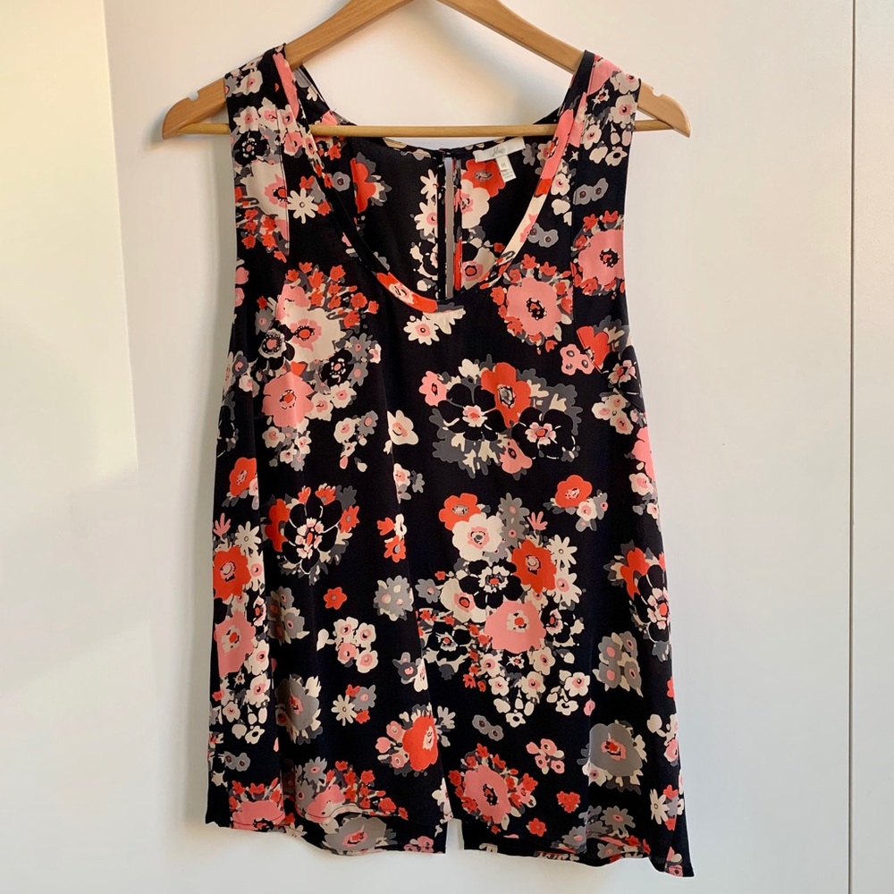 Joie Silk Black Floral Tank Top